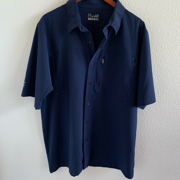 Under Armour Men's Navy Blue Hiking Coach Shirt Zip Pocket Embroidered Logo L - Picture 1 of 8